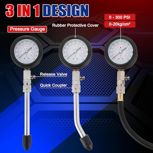 NYXOVA Petrol Engine Cylinder Compression Tester Kit and Spark Plug Tester Tool, Universal Compression Gauge, 9-Piece Automobile Compression Tester Kit (Blue)
