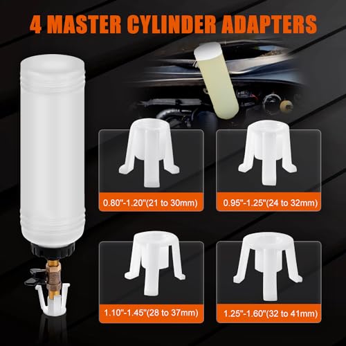 JIFETOR Pneumatic Vacuum Brake and Clutch Fluid Bleeder Tool Kit, Car Truck Motorcycle Brake Oil Change Set with Extractor and Refill Bottle, 4 Master Cylinder Adapters, 2 Air Quick Plugs