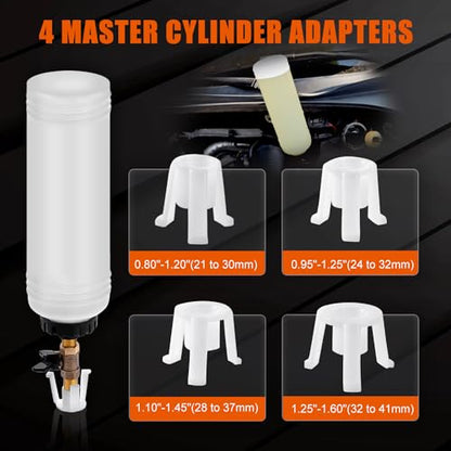JIFETOR Pneumatic Vacuum Brake and Clutch Fluid Bleeder Tool Kit, Car Truck Motorcycle Brake Oil Change Set with Extractor and Refill Bottle, 4 Master Cylinder Adapters, 2 Air Quick Plugs