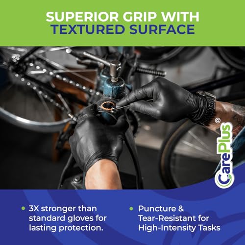 CARE PLUS Nitrile Gloves for Medical Use - Powder & Latex-Free - Black/Blue - S, M, L, XL - 100, 200, 1000 - color: Black, size: Small