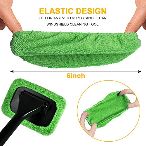Microfiber Cleaning Cloth for Windshield Cleaning Tool, Windshield Cleanner Wand Replaceable Glass Cleaning Bonnets, Interior Auto Window Cleaner Washing Pads, Fit 5”, Green, 5 Pack - color: Microfiber(green)