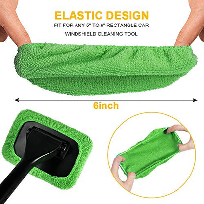 Microfiber Cleaning Cloth for Windshield Cleaning Tool, Windshield Cleanner Wand Replaceable Glass Cleaning Bonnets, Interior Auto Window Cleaner Washing Pads, Fit 5”, Green, 5 Pack - color: Microfiber(green)