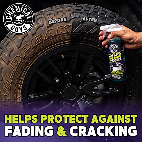 Chemical Guys, Galactic Black Wet Look Tire Shine Spray, High Gloss, 16 oz | Sprays on evenly and dries to the touch without sling, leaving a durable finish that holds up through rain and washes - size: 16 Fl Oz
