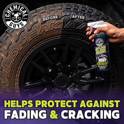 Chemical Guys, Galactic Black Wet Look Tire Shine Spray, High Gloss, 16 oz | Sprays on evenly and dries to the touch without sling, leaving a durable finish that holds up through rain and washes - size: 16 Fl Oz