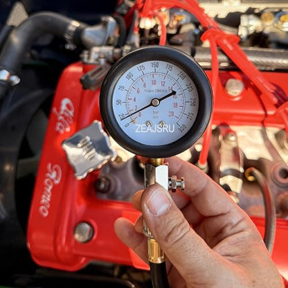 8PCS Engine Compression Tester Kit, Cylinder Compression Tester with 0-300 PSI Dual Scale Gauge, Automotive Compression Tester for Gasoline Engines, Cars & Motorcycles (Carton White)