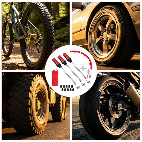 Tire Spoons Iron Set, 3pcs Steel Tire Changing Removal Tool 295mm for Dirt Bike Lawn Mower Motorcycle Tire Spoon Lever|Rim Protector Valve Tool Valve Cores Tire Valve Stem Tool kit
