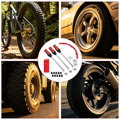 Tire Spoons Iron Set, 3pcs Steel Tire Changing Removal Tool 295mm for Dirt Bike Lawn Mower Motorcycle Tire Spoon Lever|Rim Protector Valve Tool Valve Cores Tire Valve Stem Tool kit
