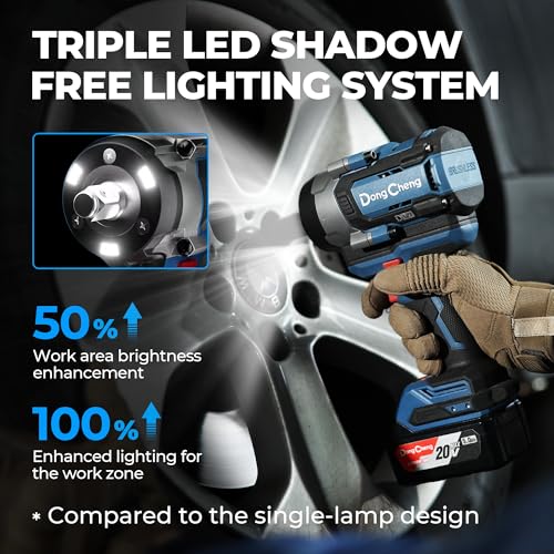 Dong Cheng 20V Brushless 1/2" Impact Wrench, Max Torque 1254 Ft-lbs (1700Nm), Cordless Impact Gun with 3-Mode Speed, LED, Includes 2×5.0Ah Batteries, Charger, Sockets & Case - style: 2x5.0Ah Batteries