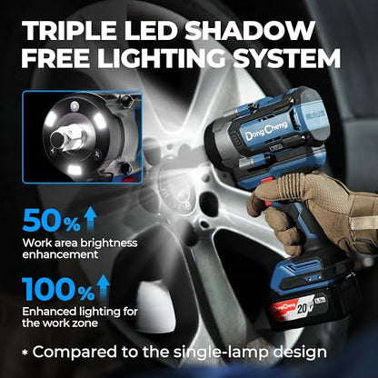 Dong Cheng 20V Brushless 1/2" Impact Wrench, Max Torque 1254 Ft-lbs (1700Nm), Cordless Impact Gun with 3-Mode Speed, LED, Includes 5.0Ah Battery, Charger, Sockets & Case - style: 1x5.0Ah Battery