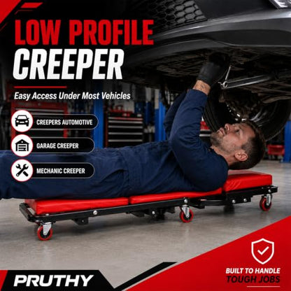Mechanic Creeper Folding 2-in-1 Rolling Seat All-in-One Adjustable Roller Garage Creepers Automotive, Lay Down or Sit, Car Roller Creeper with 6 Swivel Casters - color: Creeper 2-in-1
