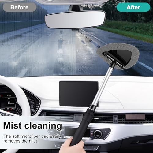 JUSTTOP Windshield Cleaner Tool, Car Interior and Exterior Window Cleaning Kit with Extendable Handle & 4 Reusable Microfiber Pads, Auto Glass Wiper Brush Kit for Car & Home Windows (Grey) - color: Gray