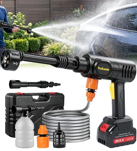 PoolLeader Cordless Car Cleaning Tool, Lightweight Portable Car Cleaner with 6-in-1 Nozzle & Foam Cannon, Battery Operated Cordless Car Wash Spray, Handheld Wash Machine for Car, Patio, Home - Yellow - color: Yellow