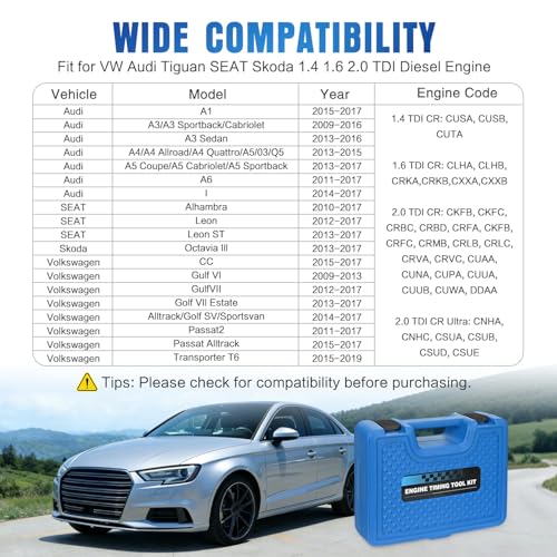 GOOACC Engine Timing Belt Tool Kit, 10PCS Camshaft Crankshaft Timing Locking Tool Set Fit for VW Audi Tiguan SEAT Skoda 1.4 1.6 2.0 TDI Diesel Engines, Replace 3359 T10264 T10265 T10051 T10492 T10490 - size: 10PCS Kit