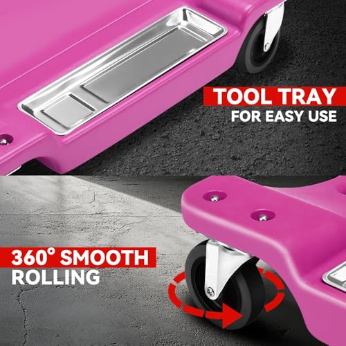 Auto Dynasty 40 Inches Mechanic Creeper, Automotive Garage Repair Low Profile Under Car Rolling Creeper with LED Light and Padded Headrest, Plastic, Purple - color: Purple, size: 40" L (w/LED Light)