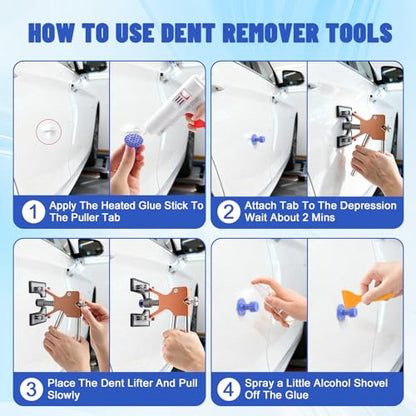 Dent Puller Kit for Cars, Professional Paintless Dent Repair Kit with Golden Lifter, Slide Hammer, Adjustable Temperature Guη, Hot Glue Dent Puller Kit for Minor Dents, Door Dings and Hail Damage