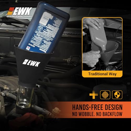 EWK 64mm Oil Filter Wrench, Drain Hose & Oil Funnel Set, Complete No-Mess Forged Aluminum Oil Change Kit for Toyota, Lexus, Scion 2.0L - 5.7L Engines - style: Drain Tool Set + Funnel