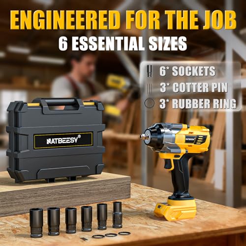 NATBEESY Impact Wrench Compatible with DeWalt 20V Battery: 1/2 Inch Hog Ring Impact Driver High Torque - 1360N.m/1000Ft-lbs Cordless Impact Gun - Brushless Motor with 6 Sockets & Carry Case - style: 1360N.M with Sockets