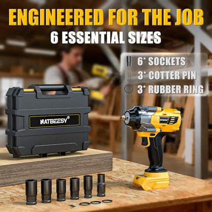 NATBEESY Impact Wrench Compatible with DeWalt 20V Battery: 1/2 Inch Hog Ring Impact Driver High Torque - 1360N.m/1000Ft-lbs Cordless Impact Gun - Brushless Motor with 6 Sockets & Carry Case - style: 1360N.M with Sockets
