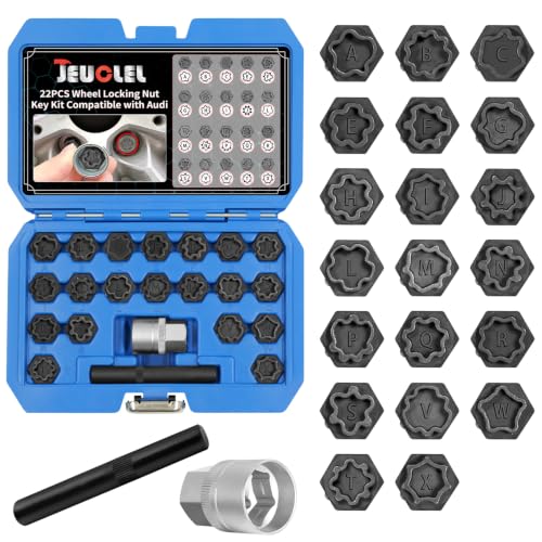 22PCS Wheel Locking Nut Key Kit Compatible with Audi 2002-2012 | Wheel Lock Nut Socket Adapter Set, Anti-Theft Lug Removal Tool, Anti-Theft Screw Remover, Repair Tool, Tyre Fitting, garage - size: 22pcs Socket Set