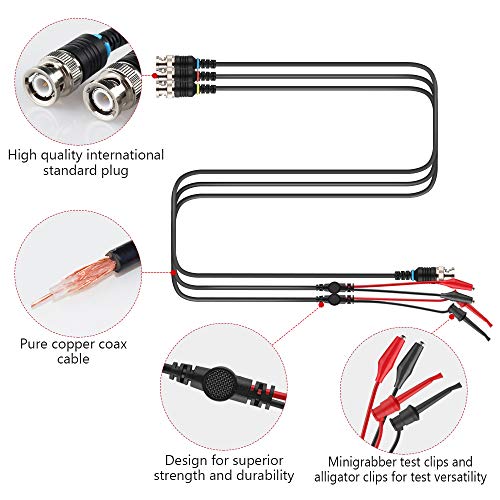 Oscilloscope Probes - BNC to Alligator Clips, Mini Test Clips & BNC Cables (3 Pack)