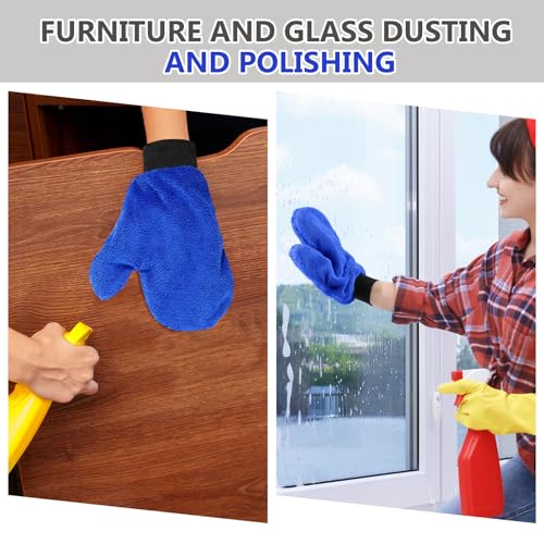Teenyyou 6 Pcs Microfiber Dusting Mitt Car Wash Mitts Cleaning Glove with Thumb Reusable Terry Dusting Gloves with Elastic Wrist Cuff for Car Wheel Plants House Kitchen(Royal Blue,9.84 x 7.87 Inch) - color: Royal Blue, size: 9.84 x 7.87 Inch