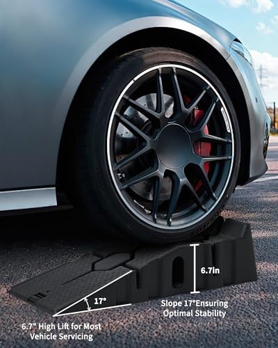 Low Profile Plastic Car Ramps 2 Pack, 5 Ton 12000 LB Heavy Duty Auto Service Ramps, 6.7" Lift Height Portable Vehicle Lifting Ramps, Ideal for Home Garage Oil Change Car Maintenance Repair