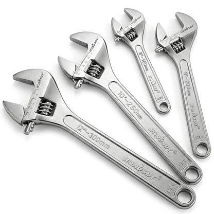 HORUSDY 4-Piece Adjustable Wrench Set, CR-V Steel, Adjustable Wrenches Set(6-inch, 8-inch, 10-inch, 12-inch) - style: 4pcs Adjustable Wrench Set