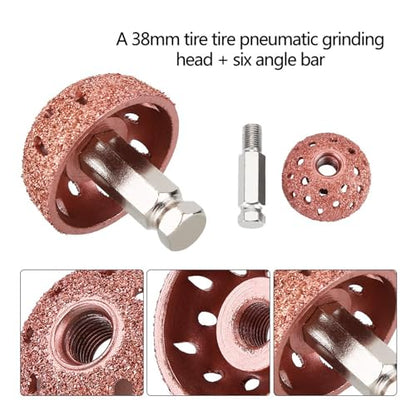 2PCS Low Speed Tire Buffer Wheel, 1.5" /38mm Grinding Wheel Head Tire Patch Roller 3/8"-24 Thread for Drill,70 Coarse Grit Buffing Wheel with Linking Rod Car Glue Tread Sidewall Tire Repair Kit