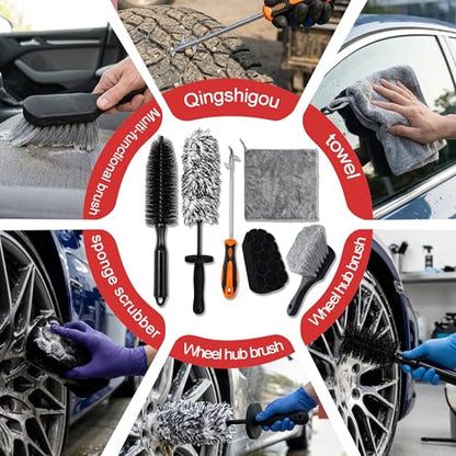 YOUlDIANZI 15Pcs Wheel Brush Kit for Cleaning Wheel and Tire, Wheel and Rim Brush, Car Detailing Brushes, Tire Brush, Bendable & Durable Car Wheel Rim Cleaner Brush Set,Car Cleaning Brush Supplies Kit