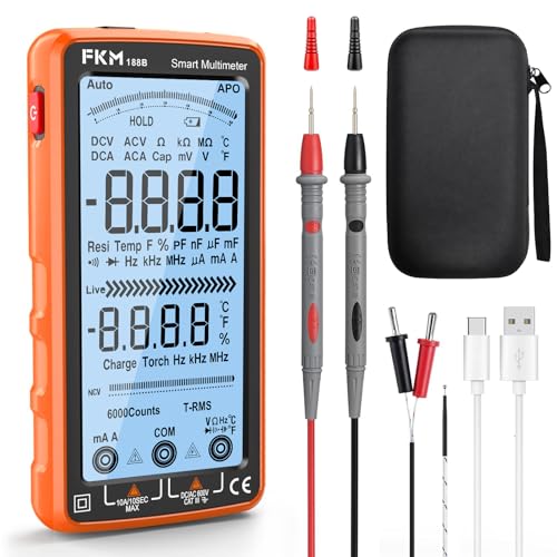 FKM Rechargeable Digital Multimeter Tester Auto-Ranging TRMS 6000 Counts | Smart Voltmeter Electrical Tester Measures AC/DC Current,Voltage,Capacitance,Resistance,NCV,Amp,Ohm,Diodes,Countinuity,Temp - style: Digital Multimeter（5" Backlit Screen）