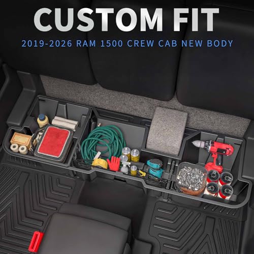 oEdRo Under Seat Storage fits 2019-2026 Dodge Ram 1500 Crew Cab New Body Style (Not for Classic), Upgraded Rear Underseat Storage Truck Organizer Black Tool Box - size: 2019-2024