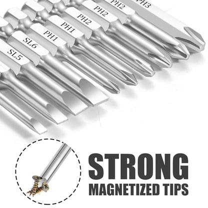 10 Piece Slotted Phillips Screwdriver Bit Set, 1/4 Inch Hex Shank S2 Steel Magnetic 2" Long Drill Bits - style: 10 Piece Slotted Phillips Bits