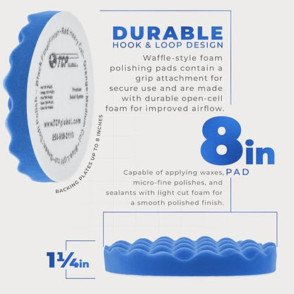 TCP Global 8" Blue Waffle Foam Buffing Pad Hook and Loop Backing - Light Cut Pad for Polishing, Automotive, Marine, Truck, RV & Compound Cutting, Car Polishing Pads - color: Blue