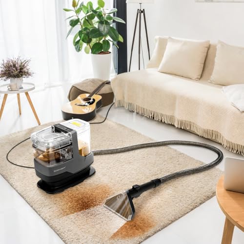 Couch & Upholstery Cleaner Machine, Portable Carpet Spot Cleaner Machine | 17KPa Ultra-Strong Suction, Dual Brush Heads, Deep Cleaning Handheld Car Shampooer for Sofa, Rug, Mattress and Furniture