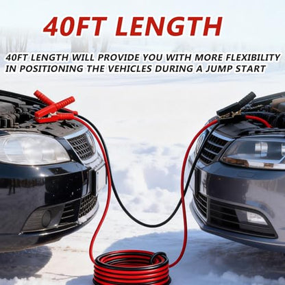 2/0 Gauge 40 FT Heavy Duty Jumper Cables,5000Amp Automotive Booster Cables for 12V & 24V Cars, SUVs and Trucks, Jumper Cables Kit with Carry Case and Gloves