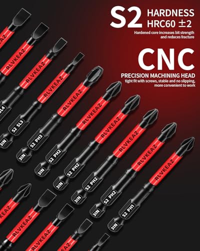 10-PCS 3" Long Magnetic Screwdriver Bits Set: Phillips Bits #1/#2/#3 & Slotted Head - S2 Alloy Steel, 1/4" Hex Shank for Impact Driver, Power Drill - Pro & DIY - style: 3'' slotted phillips bit 10pcs