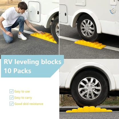 Homeon Wheels 10 Packs Rv/Camper Leveling Blocks, Chocks Anti-Slip Pads Design Include Camper Levelers and Carrying Bag for Camper Travel Trailer - Yellow - color: Yellow