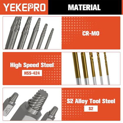 19 Pcs Bolt & Screw Extractor Set, HSS-424 Spiral Extractor, CR-MO Left Hand Drill Bit Set, S2 Spline Easy Out Kit for Removing Broken, Stripped, Frozen, Rusted, Rounded-Off Bolts, Nuts & Screws - size: 19PCS