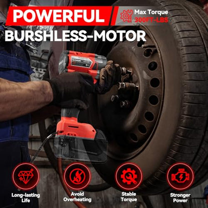 Cordless Impact Wrench 1/2 inch for Milwaukee 18v Battery, 200ft-lbs High Torque Impact Driver, Brushless Electric Impact Gun with 4 Modes & LED Light for Car, Truck, Mower (Battery Not Included)
