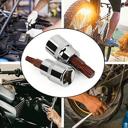 2PCS 3/8" Drive T15 Torx Bit Socket, S2 Steel Bits, Heat Treated CR-V Steel Star Sockets 1.9" Length - size: T15