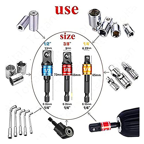 CIGOTU Impact Grade Socket Adapter Set - 3 Pcs Extension Drill Bit Socket Wrench Adapter for Impact Driver 1/4 3/8 1/2" Drive, 105 Degree Right Angle Drill Attachment for Household Workplace Industry - color: 4p*black