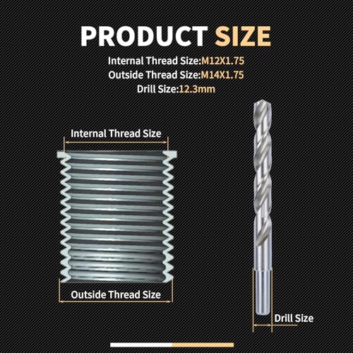 M12X1.75X16.2MM Thread Repair Kit with Insert HSS Drill, Tap, Counterbore, Installation Driver, Metric, 10PCS Stainless Steel Insert M12X1.75X16.2MM - size: M12X1.75X16.2MM Thread Repair Kit