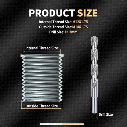 M12X1.75X16.2MM Thread Repair Kit with Insert HSS Drill, Tap, Counterbore, Installation Driver, Metric, 10PCS Stainless Steel Insert M12X1.75X16.2MM - size: M12X1.75X16.2MM Thread Repair Kit