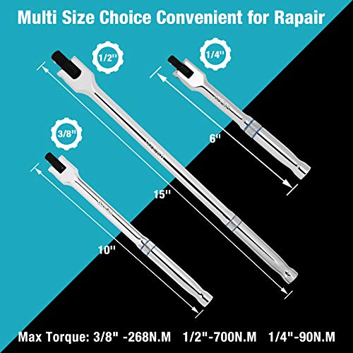 DURATECH 3-Piece Breaker Bar Set with 180° Rotatable Head | 1/4", 3/8", 1/2" Drive, 6", 10”, 15" Length, Premium Chrome Alloy Made, Automotive Repair - color: Silver