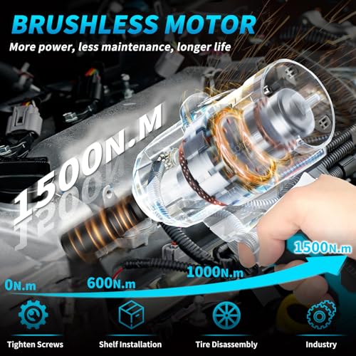 1/2" Cordless Impact Wrench,1107FT-LBS(1500Nm) Brushless High Torque Impact Gun,Electric Impact Driver with 2 x 4.0Ah Battery,Charger & 6 Sockets,Pistola De Impacto for Car/Mower/Pickup