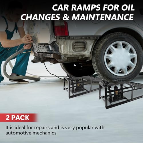 2PCS 5T Hydraulic Car Ramps, Heavy Duty Hydraulic Vehicle Ramps Lift Ramp, Portable Car Ramps for Oil Changes, Car Lifts for Home Garage, Vehicle Auto Garage Repair - color: Black