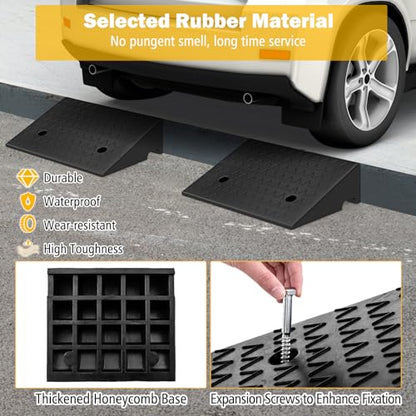 Car Ramps, 2 PCs Rubber Curb Ramps for Driveway, 5" Threshold Ramp Set Heavy Duty Ramp Slope for Driveway, Sidewalk, Loading Dock, Cars, Wheelchairs, Bikes, Motorcycles - size: 19" x 13" x 5"