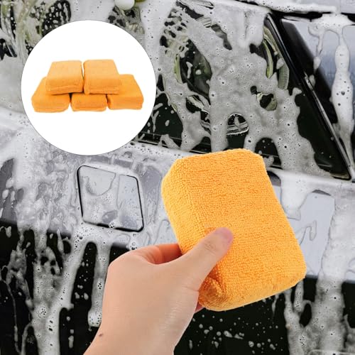 Garneck 5pcs Car Polishing Pads and Wax Applicator Set for Drill, Orange Rectangular Buffing Pads for Car Detailing, Cleaning, Tire Shine, and Glass Defogging