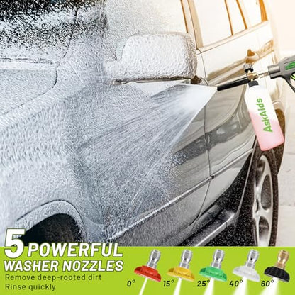 Short Pressure Washer Gun with Foam Cannon,High Pressure Wash Foam Gun with 1/4 Inch Quick Connector,5 Pressure Washer Nozzle Tip