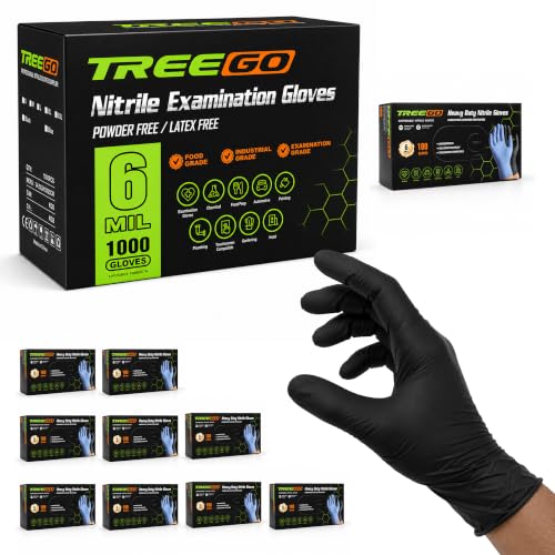 TREEGO Black Nitrile Gloves Medium, 6 Mil Disposable Gloves, 1000 Count | Powder Free, Latex Free, 510(k) Cleared, Ideal for Food Service, Cleaning, Automotive Detailing & Janitorial - color: 1000 Black, size: Medium